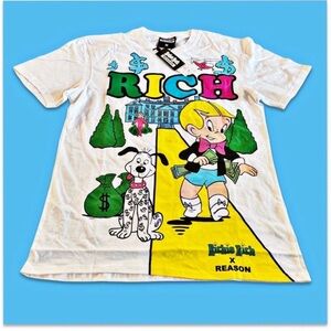 NWT Medium Unisex White Richie Rich x Reason Baller Graphic Tee Crew neck